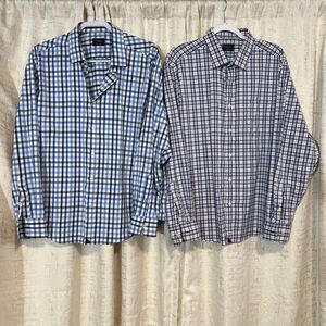 2 Untuckit Long Sleeve Button Up Shirts Blue\White Pink/White Plaid Men's XLarge